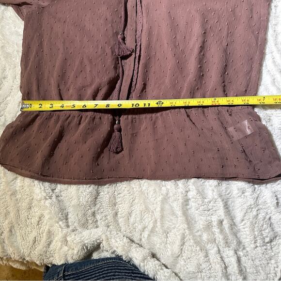 DR2 by Daniel Rainn Size L Brown Tassel Clip Dot Blouse Peasant Top Boho Neutral - Picture 11 of 12